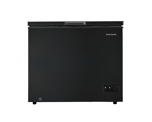 FRIGIDAIRE EFRF7003-BLACK Chest Deep Freezer, 7 Cu. Ft, Black Adjustable Thermostat-Removable Vinyl Coated Wire Basket-Easy Defrost Drain