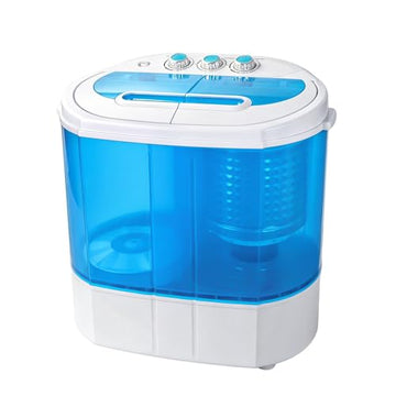SUPER DEAL Small Portable Washing Machine 9.9lb Mini Compact Washer Twin Tub Laundry Machine Top Load Spinning and Washing Combo 6.57 FT Inlet Gravity Drain Hose