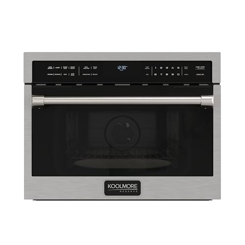 KoolMore Reserve Built-in Microwave Convection Oven with Air Fry, 3-in-1 Combo, Sensor Cook, Soft-Close Door, Stainless Steel, 24 in. / 1.6 cu. ft. with NEMA 5-20P Plug in Black