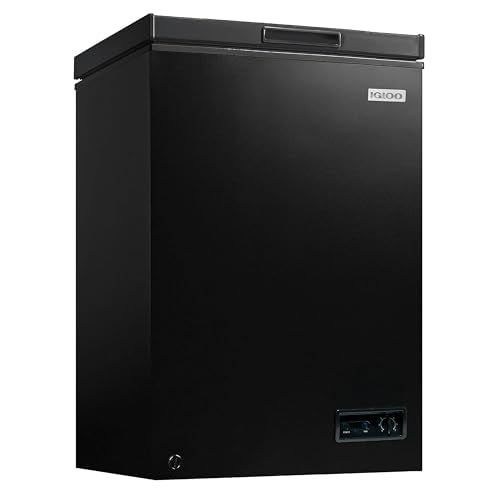 Igloo 3.5 Cu Ft. Upright Deep Freezer Chest- Deep Freezer with Quick Freezing System & Adjustable Thermostat- Low Noise Freezer with Removable Basket & LED Lights for Homes, Garages & Basements- Black
