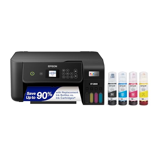 Epson EcoTank ET-2800 Wireless Color All-in-One Cartridge-Free Ink Supertank Printer with Scan and Copy for Home Use, Black