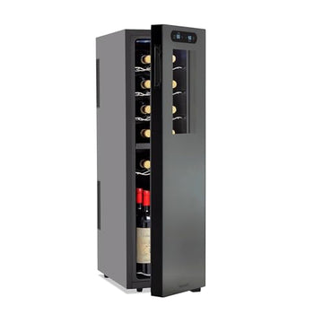 Wine Enthusiast 18-Bottle Slimline Dual Zone Wine Cooler - Energy Efficient Freestanding Wine Refrigerator - Upright Bottle Storage, Adjustable Thermostat, Digital Touchscreen (20.5” x 10.7" x 36.8”)