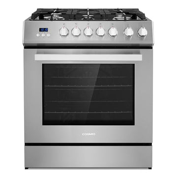 COSMO COS-305AGC 30 in. 5.0 cu. ft. Freestanding Single Oven Gas Range with 5 Burner Cooktop and Heavy Duty Cast Iron Grates in Stainless Steel