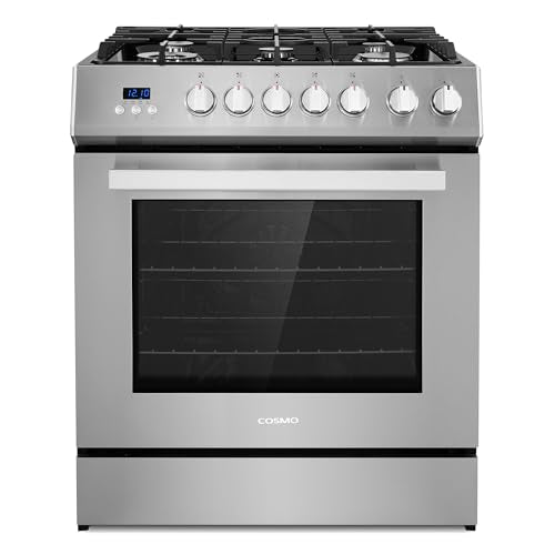 COSMO COS-305AGC 30 in. 5.0 cu. ft. Freestanding Single Oven Gas Range with 5 Burner Cooktop and Heavy Duty Cast Iron Grates in Stainless Steel