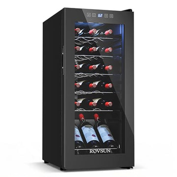 ROVSUN 18 Bottle Wine Fridge, Freestanding Compressor Wine Cooler Refrigerator, Beverage Wine Chiller with Digital Temperature Control & Double-layer Glass Door for Red White Wine, Champagne, Beer