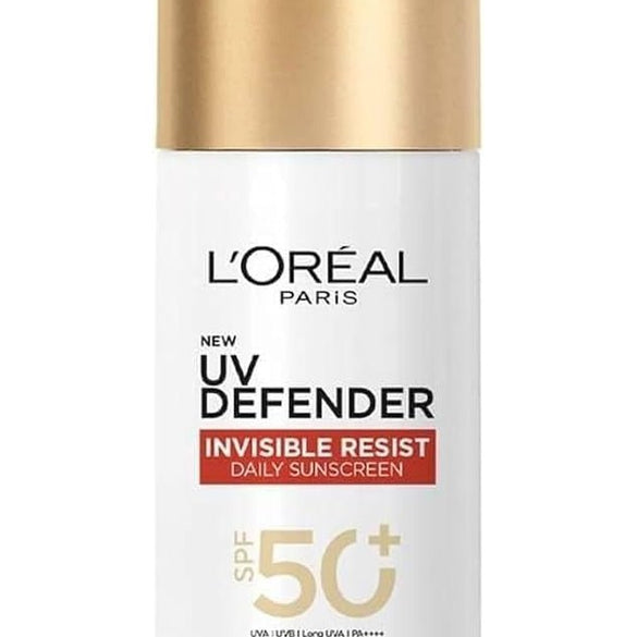 L’Oreal Paris Uv Defender Invisible Resist Daily Sunscreen Spf50+ Pa++++ 50Ml | Lightweight, Waterproof, Sweatproof & Protects From Pollution & Dust