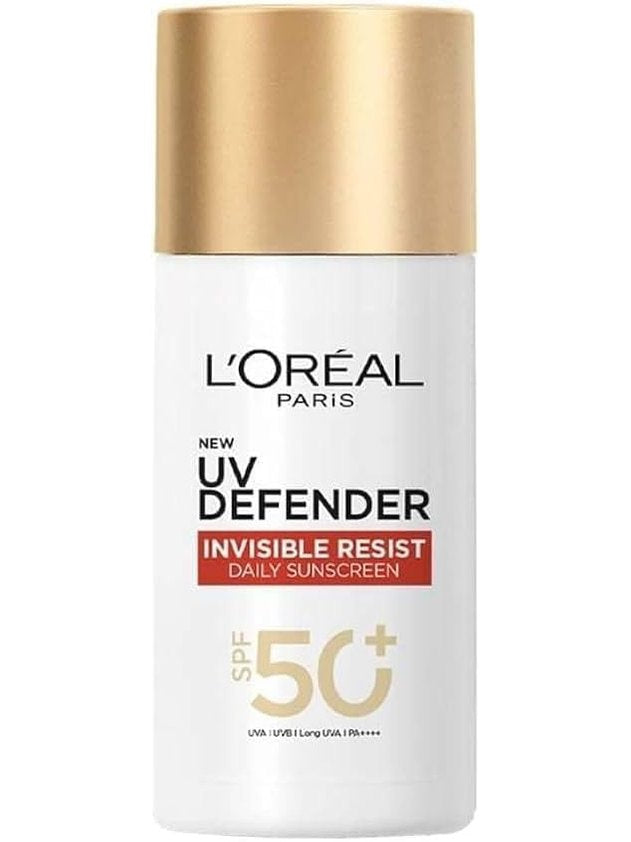 L’Oreal Paris Uv Defender Invisible Resist Daily Sunscreen Spf50+ Pa++++ 50Ml | Lightweight, Waterproof, Sweatproof & Protects From Pollution & Dust