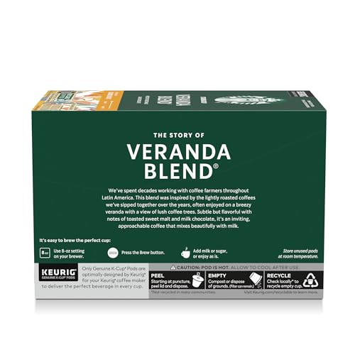 Starbucks K-Cup Coffee Pods, Starbucks Blonde Roast Hot or Iced Coffee, Veranda Blend, 96 Keurig Pods