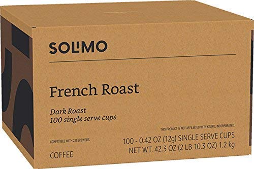 Amazon Brand - Solimo Dark Roast Coffee Pods, Compatible with Keurig 2.0 K-Cup Brewers 100 Count(Pack of 1)