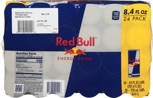 Red Bull Energy Drink with 80mg Caffeine plus Taurine & B Vitamins, 8.4 Fl Oz, 6 Packs of 4 Cans (Pack of 24)
