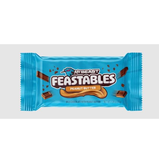Feastables MrBeast Milk Chocolate Chocolate Bar, Full Size Bar for Adults & Kids, Candy Bars, Snacks, Gifts, or Dessert, Sweet & Creamy Fairtrade Cocoa, 1.24 Oz Each, 24 Count