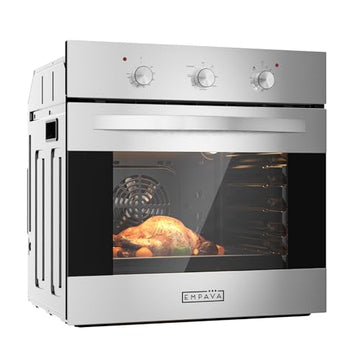 Empava 24 inch Electric Single Wall Oven with 6 Cooking Funcitons, Built-in Convection System with Mechanical Knob Control, Stainless Steel