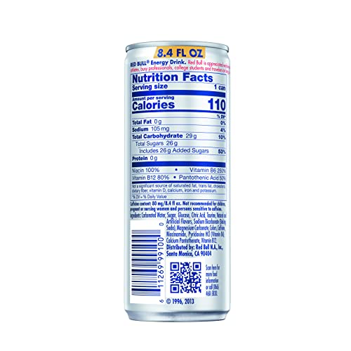 Red Bull Energy Drink with 80mg Caffeine plus Taurine & B Vitamins, 8.4 Fl Oz, 6 Packs of 4 Cans (Pack of 24)