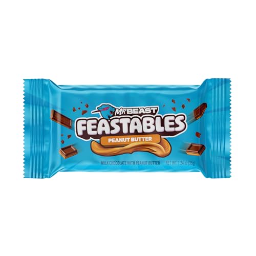 Feastables MrBeast Milk Chocolate Chocolate Bar, Full Size Bar for Adults & Kids, Candy Bars, Snacks, Gifts, or Dessert, Sweet & Creamy Fairtrade Cocoa, 1.24 Oz Each, 24 Count