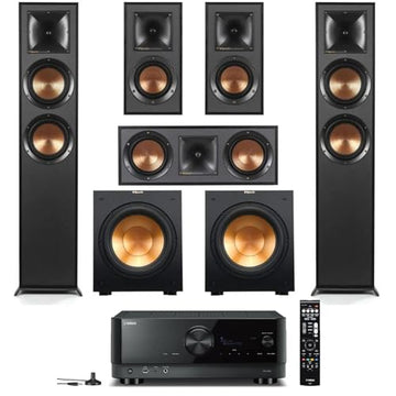 Klipsch Reference 5.2 Home Theater System, Bundle 2X R-625FA Floorstanding 2X R-12SW Subwoofer, R-52C Center, R-41M Bookshelf Speakers, and Yamaha RX-A2AB 7.2-Channel AV Receiver