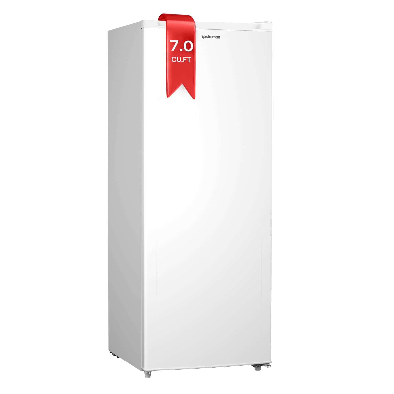 Upstreman 7.0 Cu.Ft Upright Freezer, Large Capacity Stand Up Freezer with 5 Adjustable Shelves, Convertible Refrigerator/Freezer, Reversible Door for Home, Basement, Apartment (White)