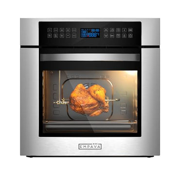 Empava 24 Inch Electric Single Wall Oven 10 Cooking Functions Deluxe 360° ROTISSERIE with Sensitive Touch Control in Stainless Steel, C02
