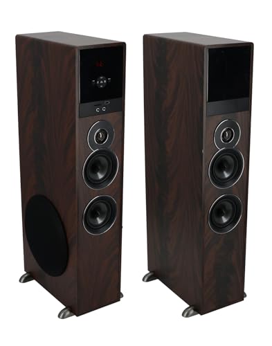 Rockville TM80D Powered Home Theater Tower Speaker System, Dark Wood, 800W, 8" Subwoofers, Bluetooth, USB/SD Playback, FM Radio, Remote Control, Karaoke Ready, Perfect for Home Entertainment
