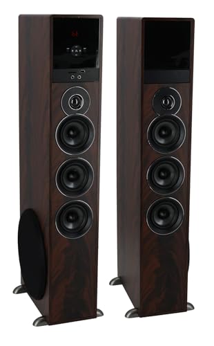 Rockville TM150D Powered Home Theater Tower Speaker System, Dark Wood, 1000W, 10" Subwoofers, Bluetooth, USB/SD Playback, FM Radio, Remote Control, Karaoke Ready, Perfect for Home Entertainment