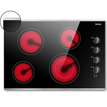 Karinear 30 Inch Electric Cooktop 4 Burners, Knob Control Built-in Ceramic Cooktop, 30" Radiant Electric Stove Top with Glass Protection Metal Frame,Fits Most Existing Cutouts, 220-240v, Hard Wire