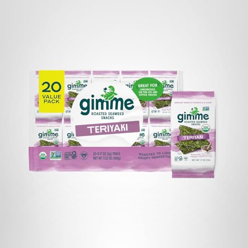 Gimme Seaweed Organic Premium Roasted Seaweed Snacks, Sea Salt, 20 Count, Keto, Vegan, Gluten-Free, Great Source of Omega3s and Iodine, Healthy On-The-Go Snack for Kids and Adults