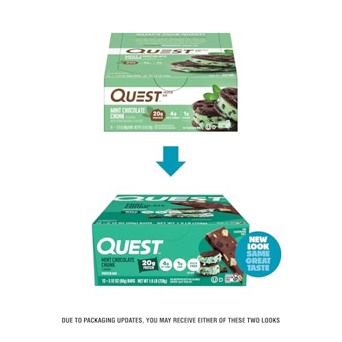 Quest Nutrition Chocolate Chip Dough Cookie Protein Bars, 21g Protein, 1g Sugar, 4g Net Carb, High Fiber, Gluten Free, Keto Friendy, 12 Count
