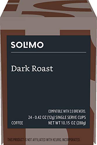Amazon Brand - Solimo Dark Roast Coffee Pods, Compatible with Keurig 2.0 K-Cup Brewers 100 Count(Pack of 1)