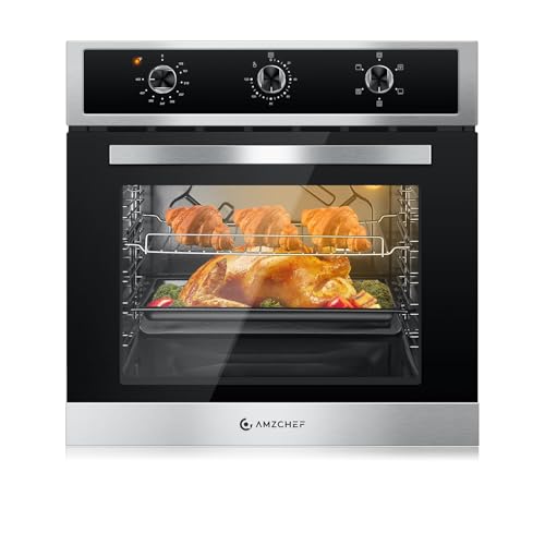 24" Single Wall Oven for Kitchen: 2200W Built-in Electric Wall Oven with Mechanical Knobs Control, 2.65 Cu.ft. Stainless Steel Wall Oven with 5 Cooking Modes, 360° ROTATING ROTISSERIE, Timer
