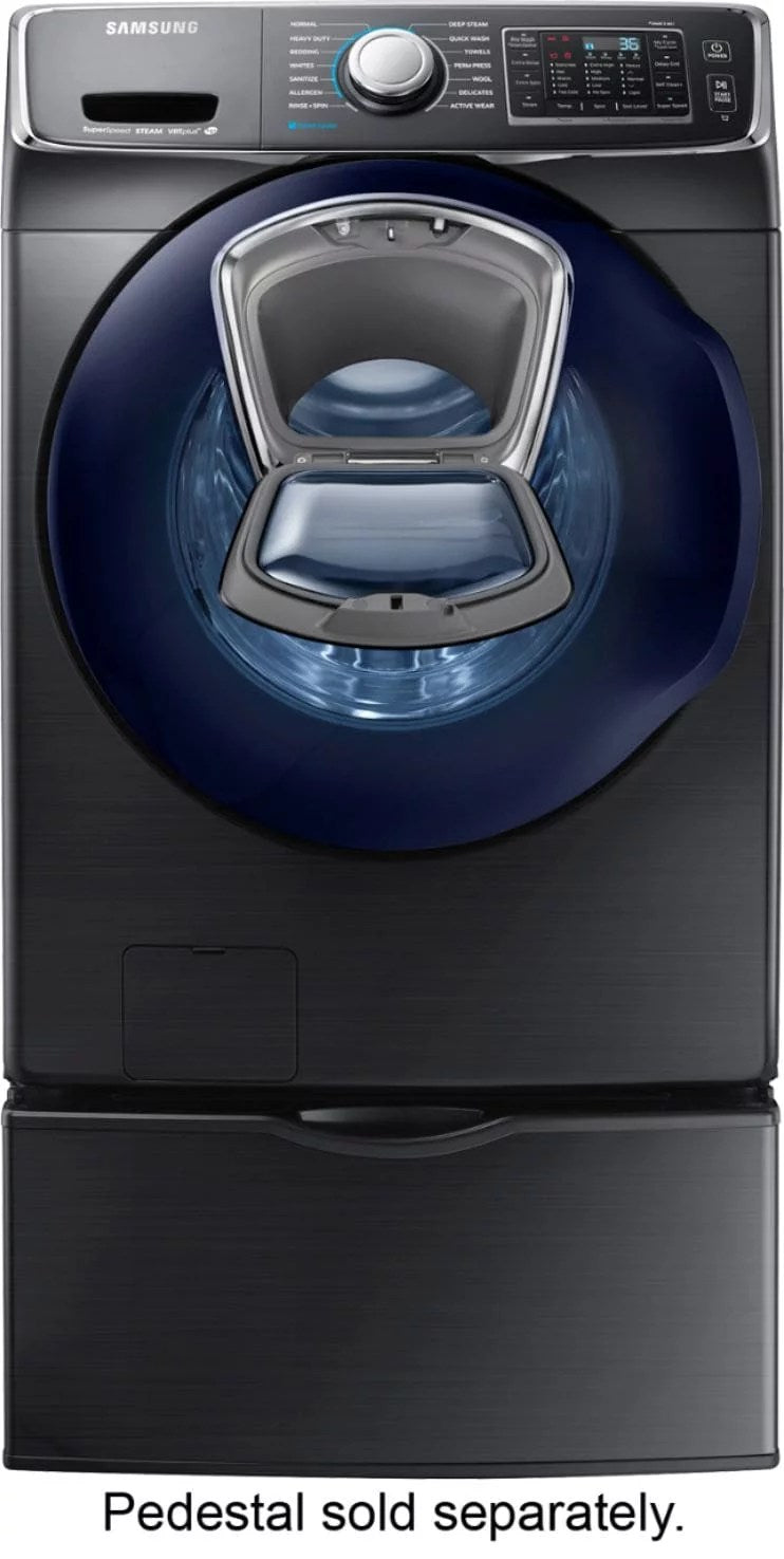 Samsung – 4.5 Cu. Ft. High Efficiency Stackable Front Load Washer with Steam and AddWash – Black stainless steel