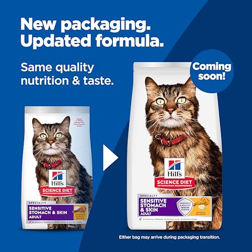 Hill's Science Diet Sensitive Stomach & Skin, Adult 1-6, Stomach & Skin Sensitivity Support, Dry Cat Food, Chicken & Rice, 7 lb Bag