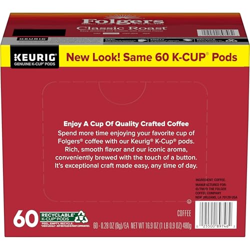 Folgers Classic Roast Medium Roast Coffee, 72 Keurig K-Cup Pods