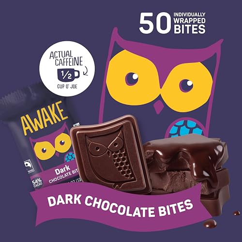 AWAKE - Caffeinated Chocolate Bites - Caramel Milk Chocolate, 50 Bites - 50mg Caffeine - Individually Wrapped Energy Bites - Coffee Alternative - Fairtrade, Gluten Free, Non GMO - 0.48oz