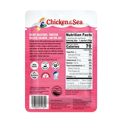 Chicken of the Sea Alaskan Pink Salmon in Spring Water, 2.5 Ounce Packets (Box of 12), Wild Caught, Skinless & Boneless