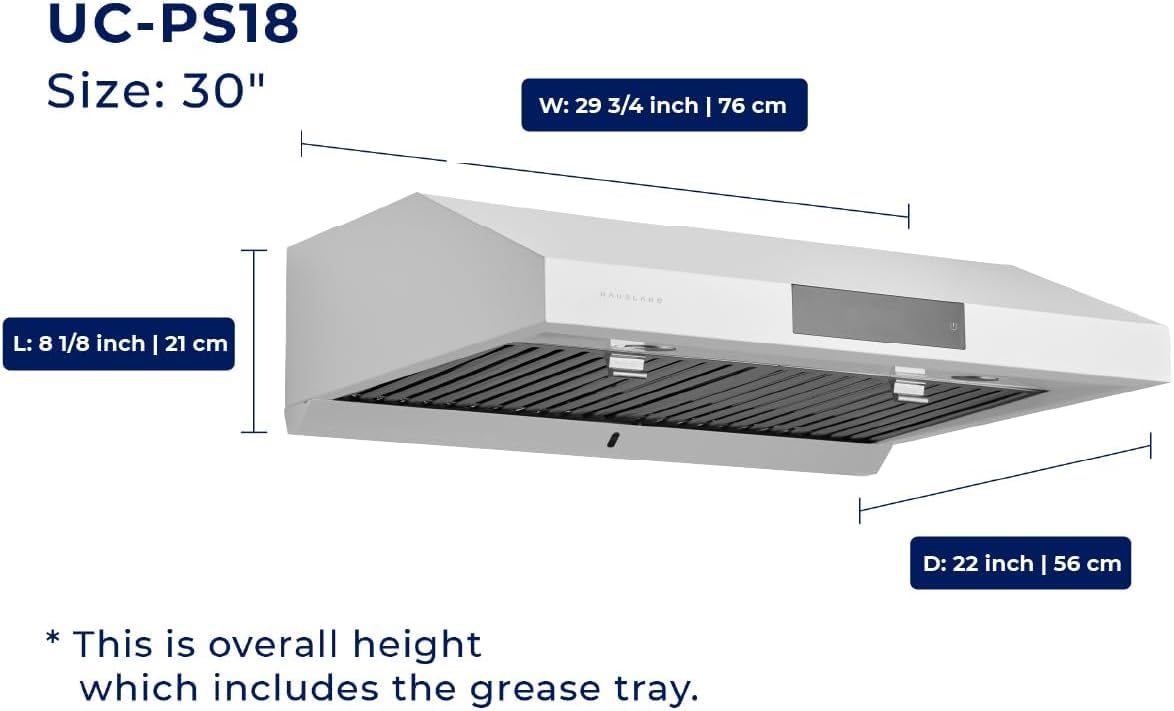 Hauslane Range Hood 30 Inch - Ducted Under Cabinet Range Hood 30" Stainless Steel Kitchen Hood, 6 Speed Vent Hood 30 Inches, Stove Vent Hood for Kitchen, Vent Hoods 30 Inch with LED - Chef Series PS18