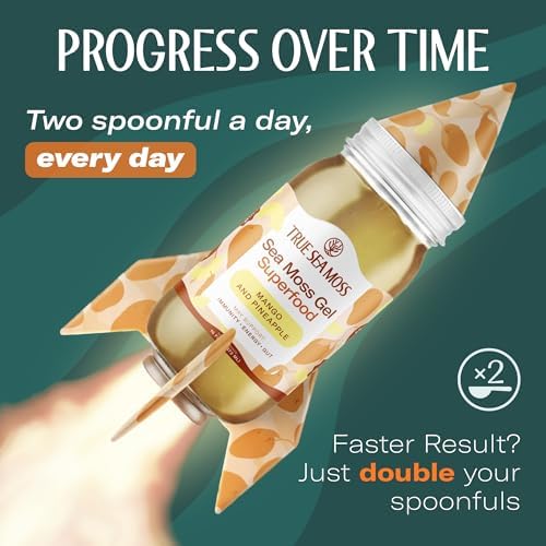 TrueSeaMoss Sea Moss Gel – Made in USA – Wildcrafted Seamoss, Fruits & Jarred Vegetables – Mango/Pineapple, Pack of 1 (Labels may Vary)