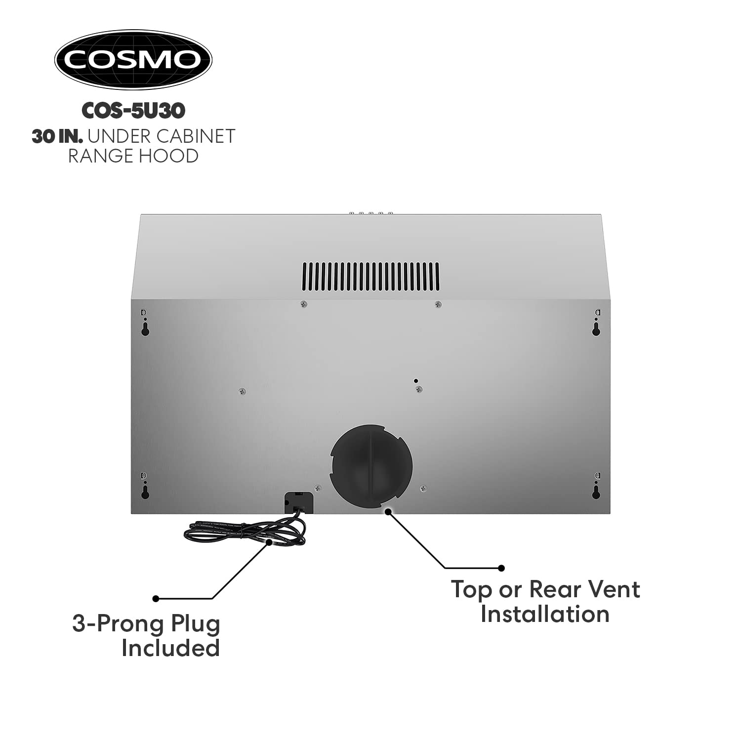 COSMO COS-5MU30 30 in. Delta Collection Ducted Under Cabinet Range Hood, Button Controls, Reusable Filters, LED Lights, Stainless Steel