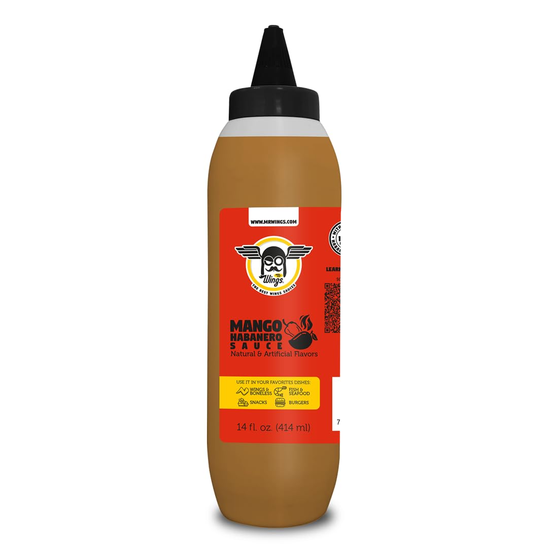 Mr Wings Sweet Mango Mild Sauce 1 Gallon (128 Fl Oz). Sweet and spicy delight, perfect for boneless, fries, drinks and your favorite snacks. Big sauce bulk.