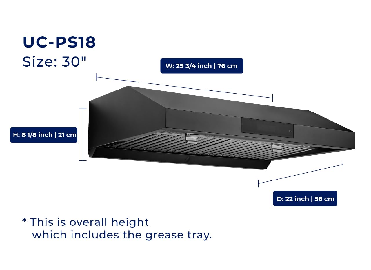 Hauslane Range Hood 30 Inch - Ducted Under Cabinet Range Hood 30" Stainless Steel Kitchen Hood, 6 Speed Vent Hood 30 Inches, Stove Vent Hood for Kitchen, Vent Hoods 30 Inch with LED - Chef Series PS18