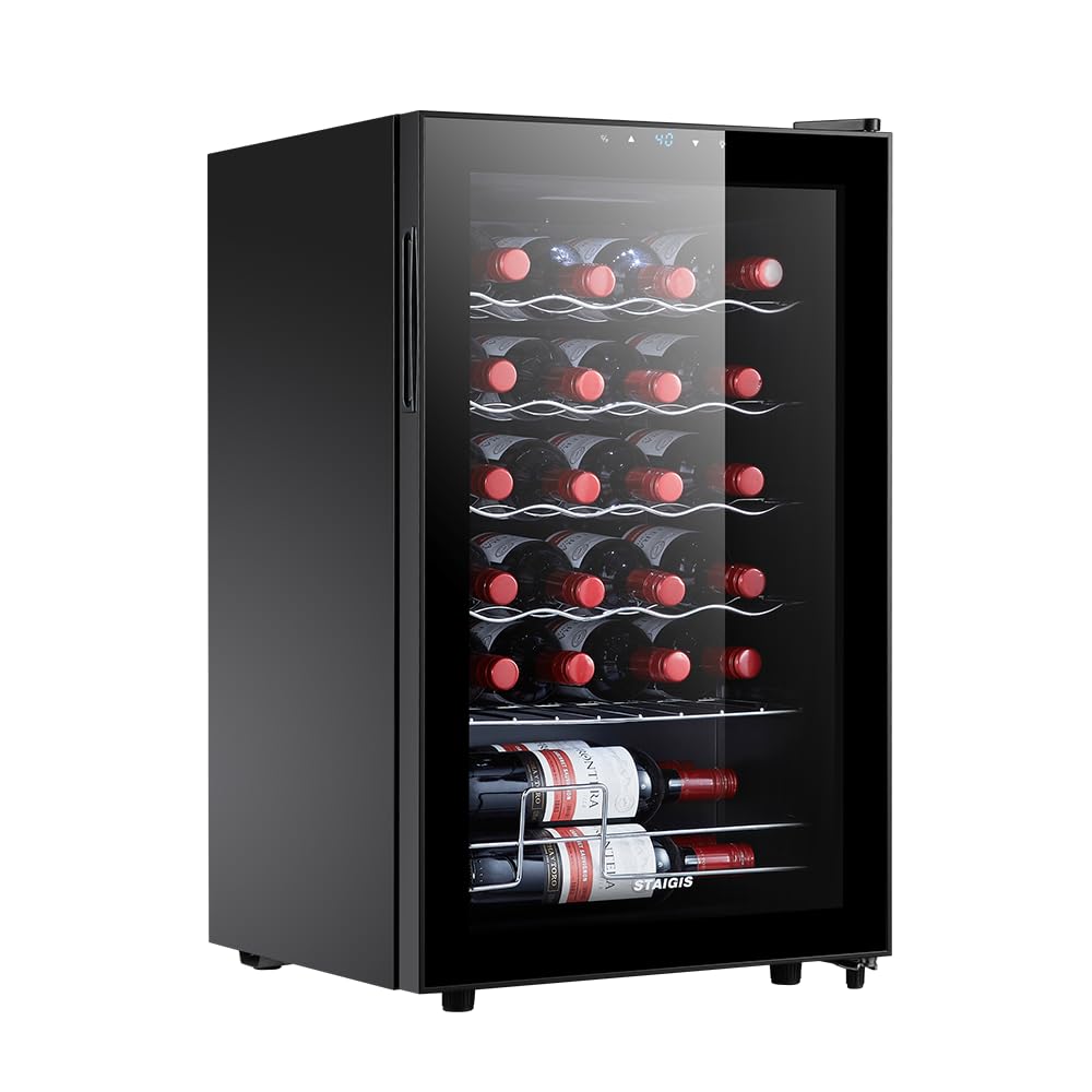 STAIGIS 24 Bottle Mini Fridge, Small Freestanding Wine Cooler Refrigerator for Red and White with 40-66F Digital Temperature Control Glass Door