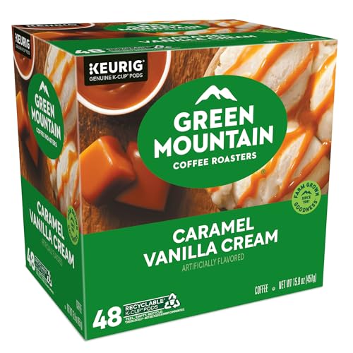 Green Mountain Coffee Roasters Caramel Vanilla Cream Keurig Single-Serve K-Cup pods, Light Roast Coffee, 72 Count