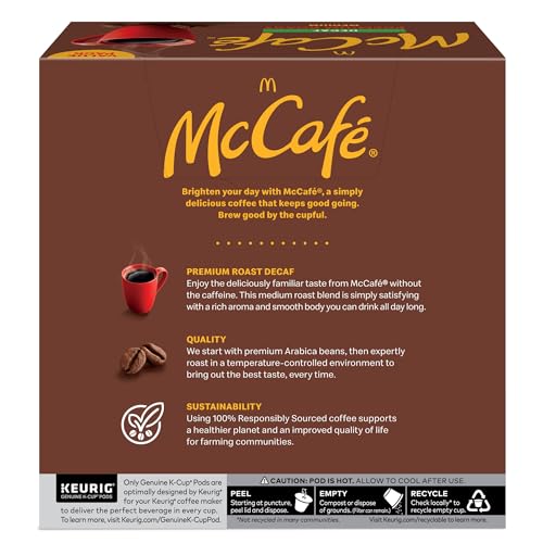 McCafe Premium Roast Decaf Coffee, Single Serve Keurig K-Cup Pods, Decaffeinated, 96 Count (4 Packs of 24)