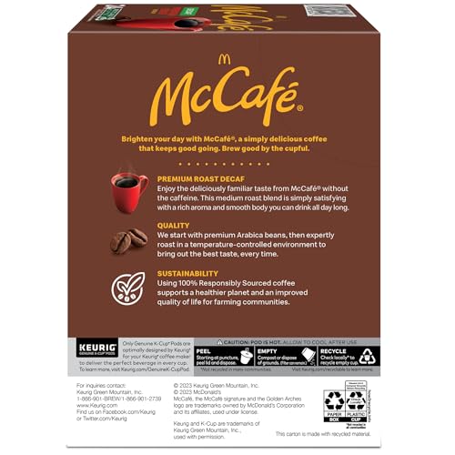 McCafe Premium Roast Decaf Coffee, Single Serve Keurig K-Cup Pods, Decaffeinated, 96 Count (4 Packs of 24)