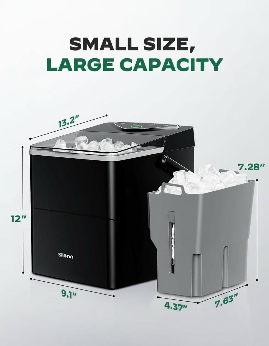 Nugget Ice Maker Countertop, Silonn Chewable Pellet Ice Machine with Self-Cleanin Function, 36lbs/24H Portable Ice Makers for Home Kitchen Officce, Black