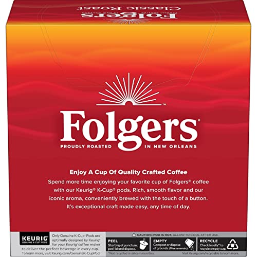 Folgers Classic Roast Medium Roast Coffee, 72 Keurig K-Cup Pods