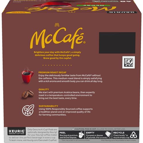 McCafe Premium Roast Decaf Coffee, Single Serve Keurig K-Cup Pods, Decaffeinated, 96 Count (4 Packs of 24)