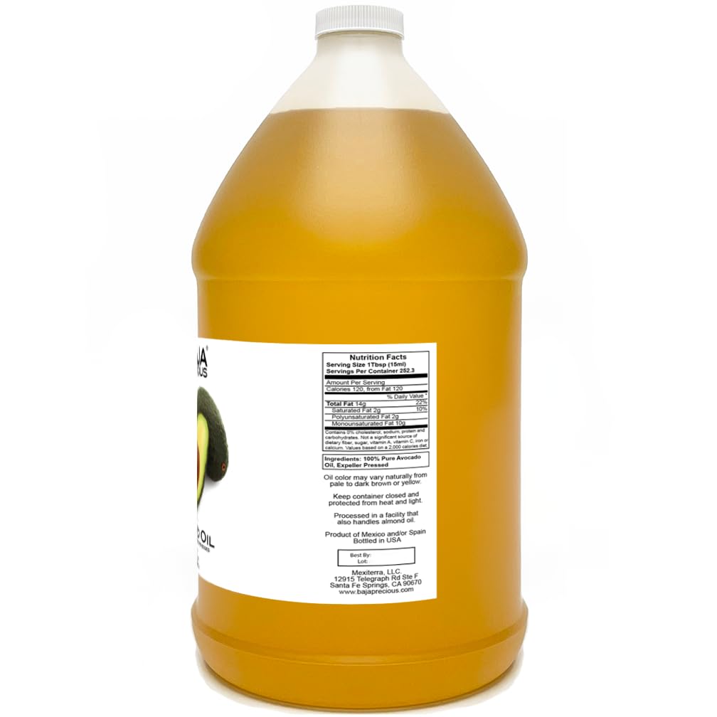 Baja Precious - Avocado Oil 100% Pure, 1 Gallon Jug, Food Grade Perfect for High Heat Cooking, Skincare, Hair Treatments, Soapmaking & More