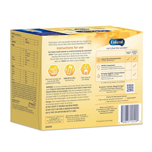 Enfamil NeuroPro Ready-to-Use Baby Formula, Ready to Feed, Brain and Immune Support with DHA, Iron and Prebiotics, Non-GMO, 2 Fl Oz Nursette Bottles (6 count) (Pack of 4), Total 24 bottles