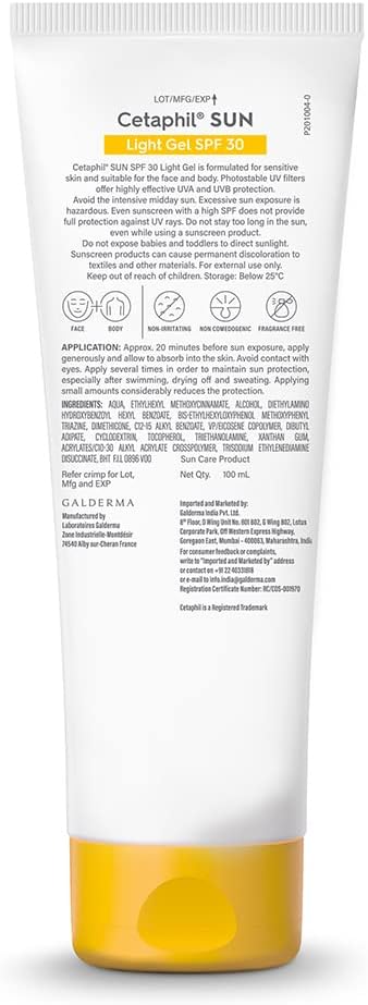 Cetaphil Sun Spf 30 Sunscreen Gel, White, Hydrate & Nourish With Chemical Free Sun Protection,100 ml