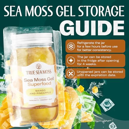 TrueSeaMoss Sea Moss Gel – Made in USA – Wildcrafted Seamoss, Fruits & Jarred Vegetables – Mango/Pineapple, Pack of 1 (Labels may Vary)