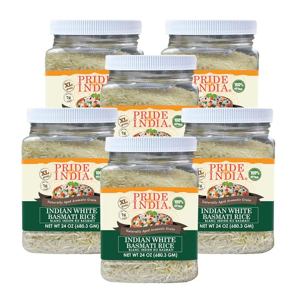 Pride Of India - Extra Long Indian Basmati Rice, Naturally Aged Aromatic Grain, 3 lbs Jar